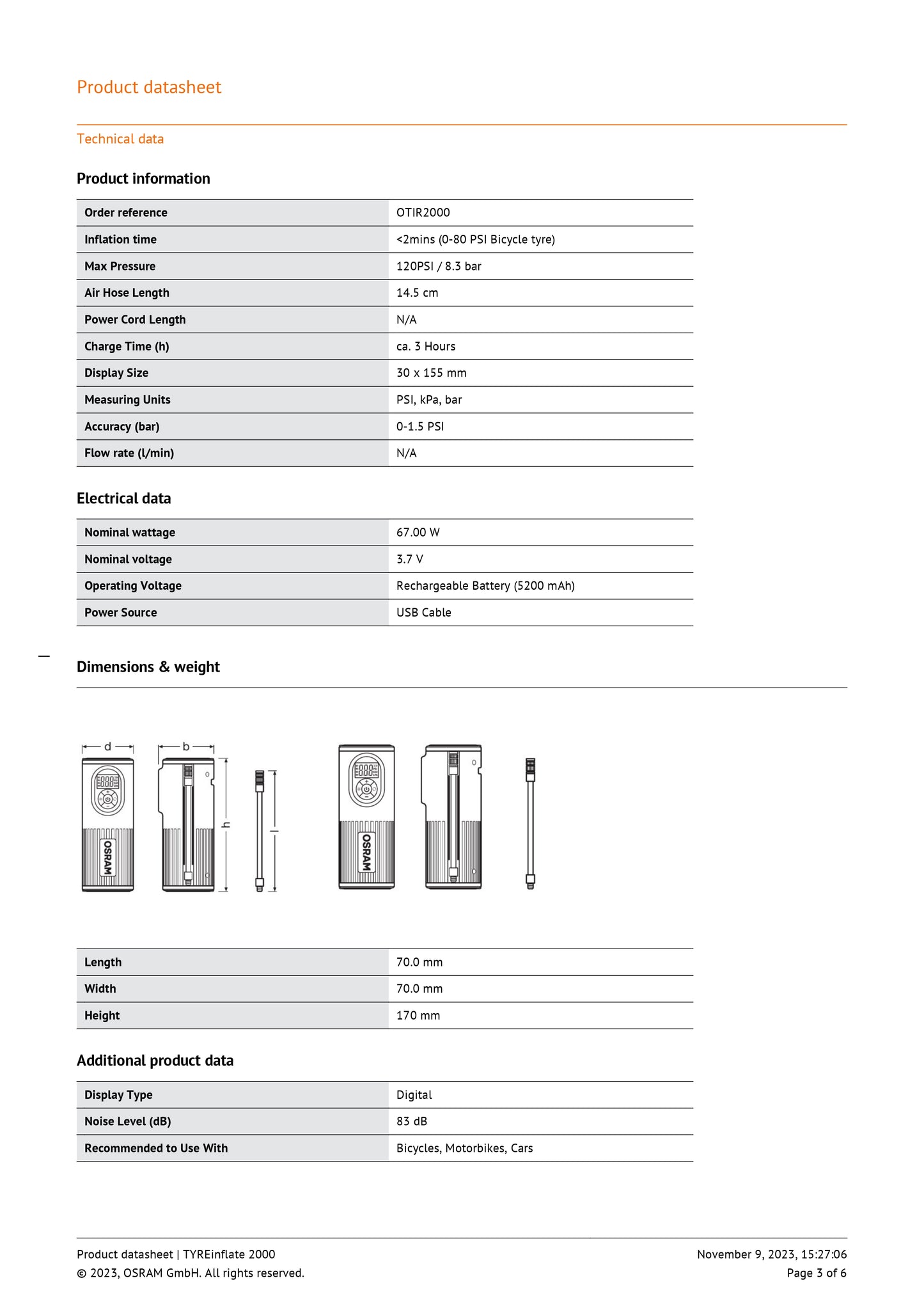 Osram TYREinflate 2000 OTIR2000